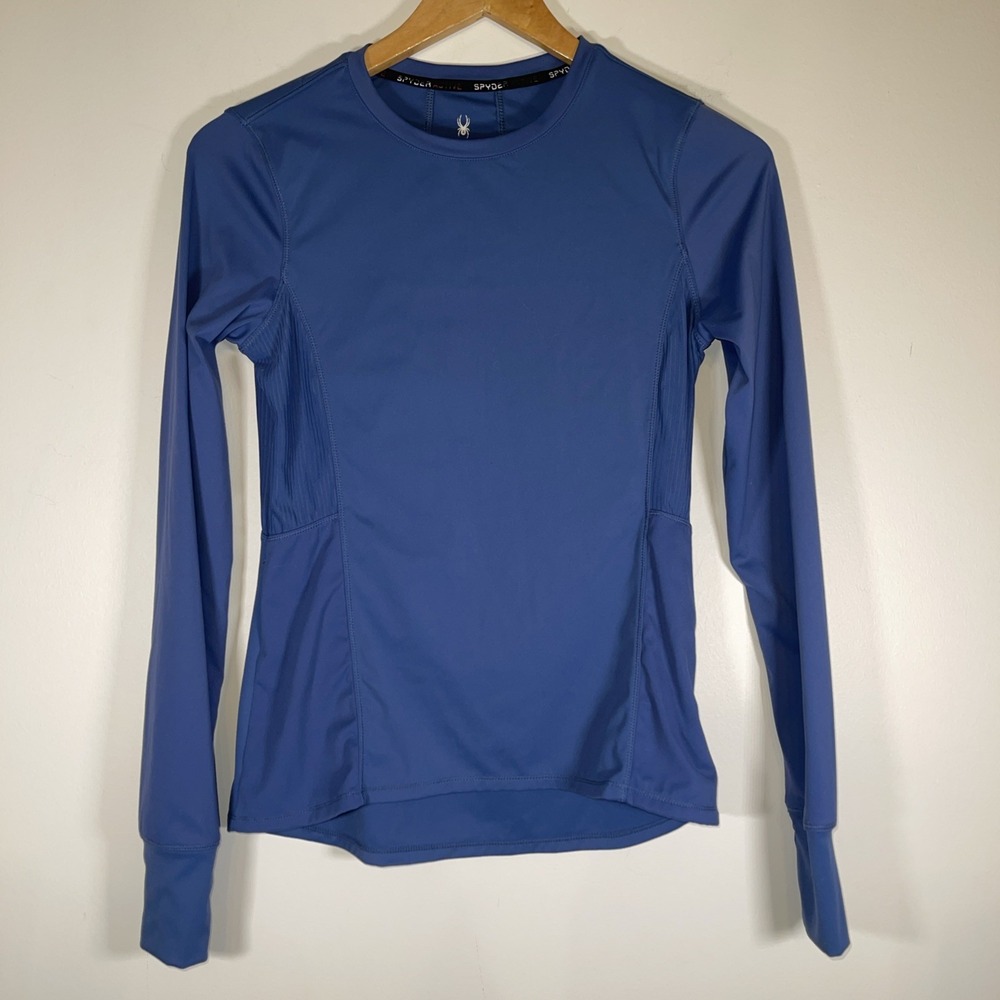 Spyder Active Shirt Womens Small Blue Long Sleeve Top Thumbholes POCKET Running